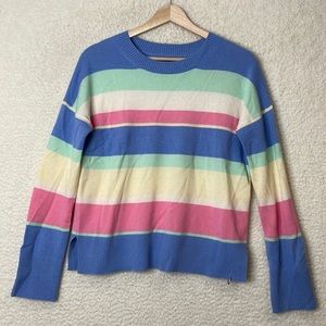 NWT Lands End Womens Pastel Sorbet Stripe Cashmere Relaxed Pullover Sweater XS
